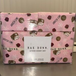 Rae Dunn Pink Gingerbread House Queen Sheet Set
